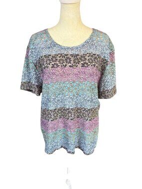 Kathie Lee Collection multi pastel colored floral short sleeve pullover top XL